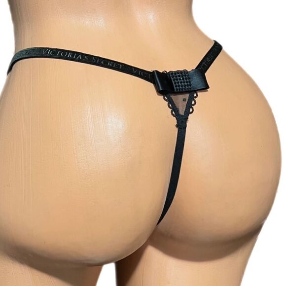 Victorias Secret Very Sexy stones Embellished Rose and Bows Mesh V String black - Picture 6 of 12